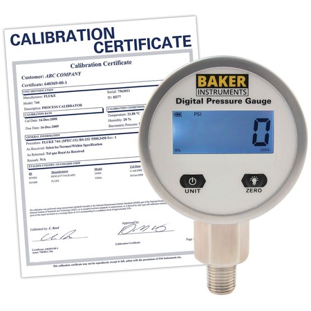 BAKER INSTRUMENTS B50100-NIST Digital Pressure Gauge, 0 to 100 psi,  B50100-NIST